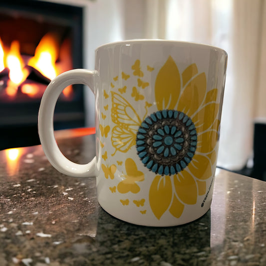 Sunflower and Turquoise Cluster Mug